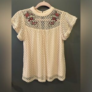 Heart Soul Pink Partly Sheer Short Sleeve Blouse